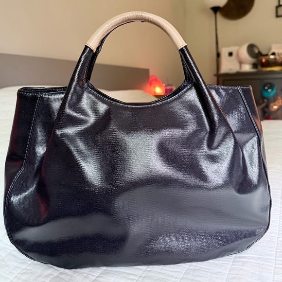 Kate Spade Shiny Black Tote with Tan Handles - Picture 7 of 13